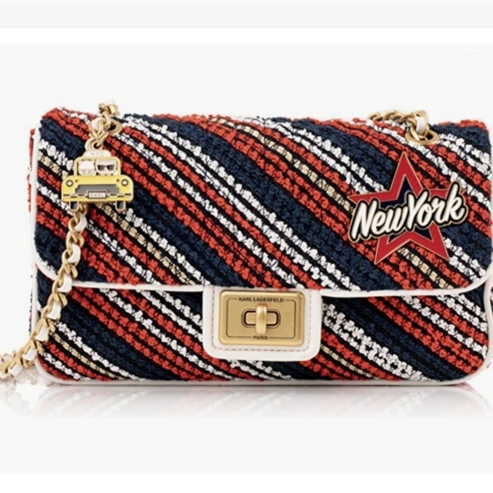 ▪️Karl Lagerfeld▪️ Agyness Boucle Tweed Shoulder Bag New York City Yellow Cab